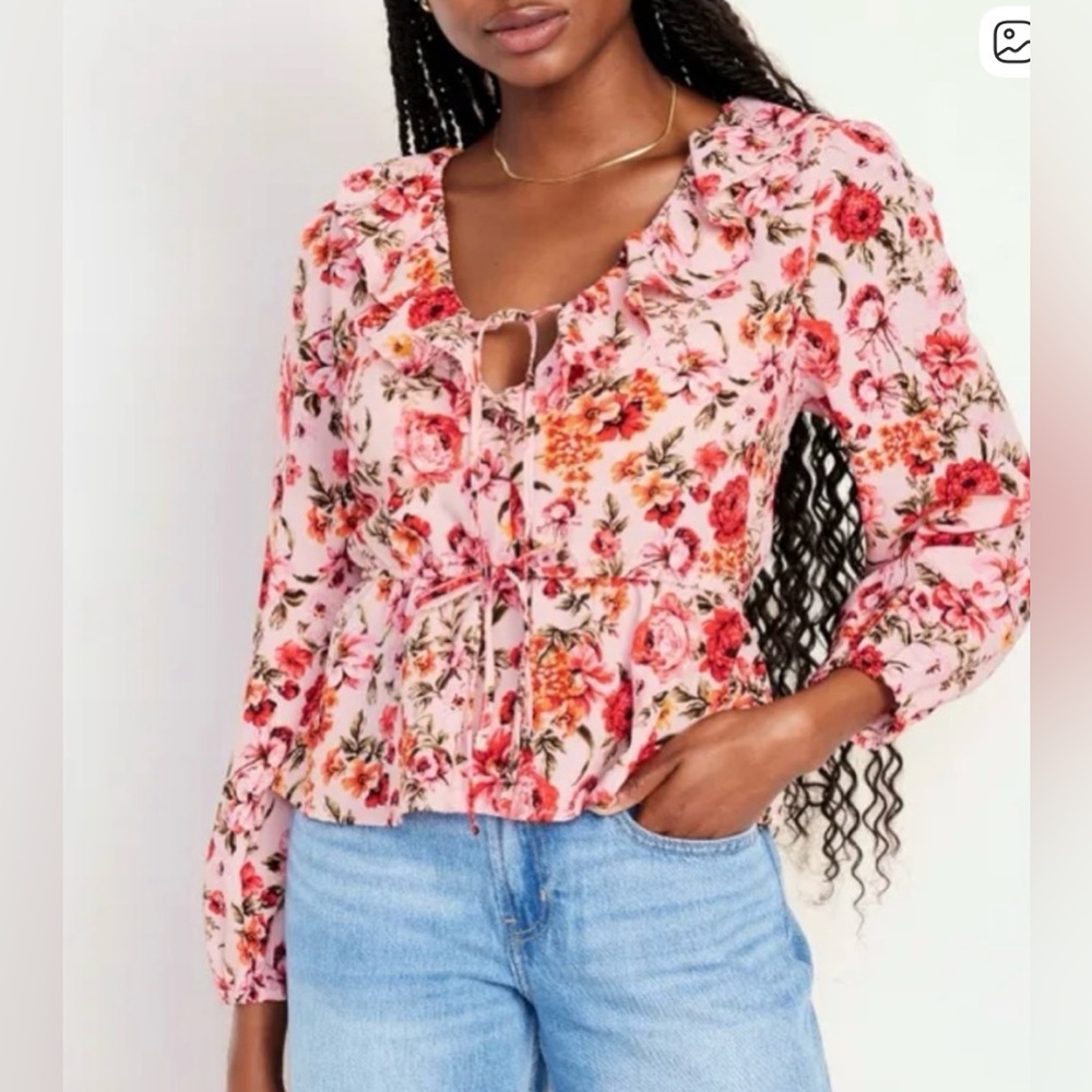 NWT Old Navy Medium Floral Ruffled Pink Women's Blouse